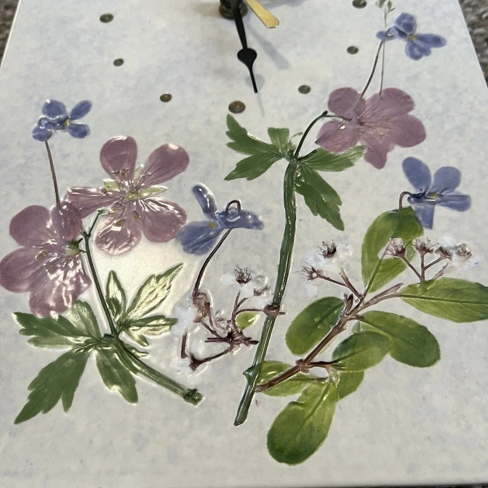 Salt Marsh Pottery Floral‎ Wall Clock Studio Art VTG Hand Painted Glazed Decor